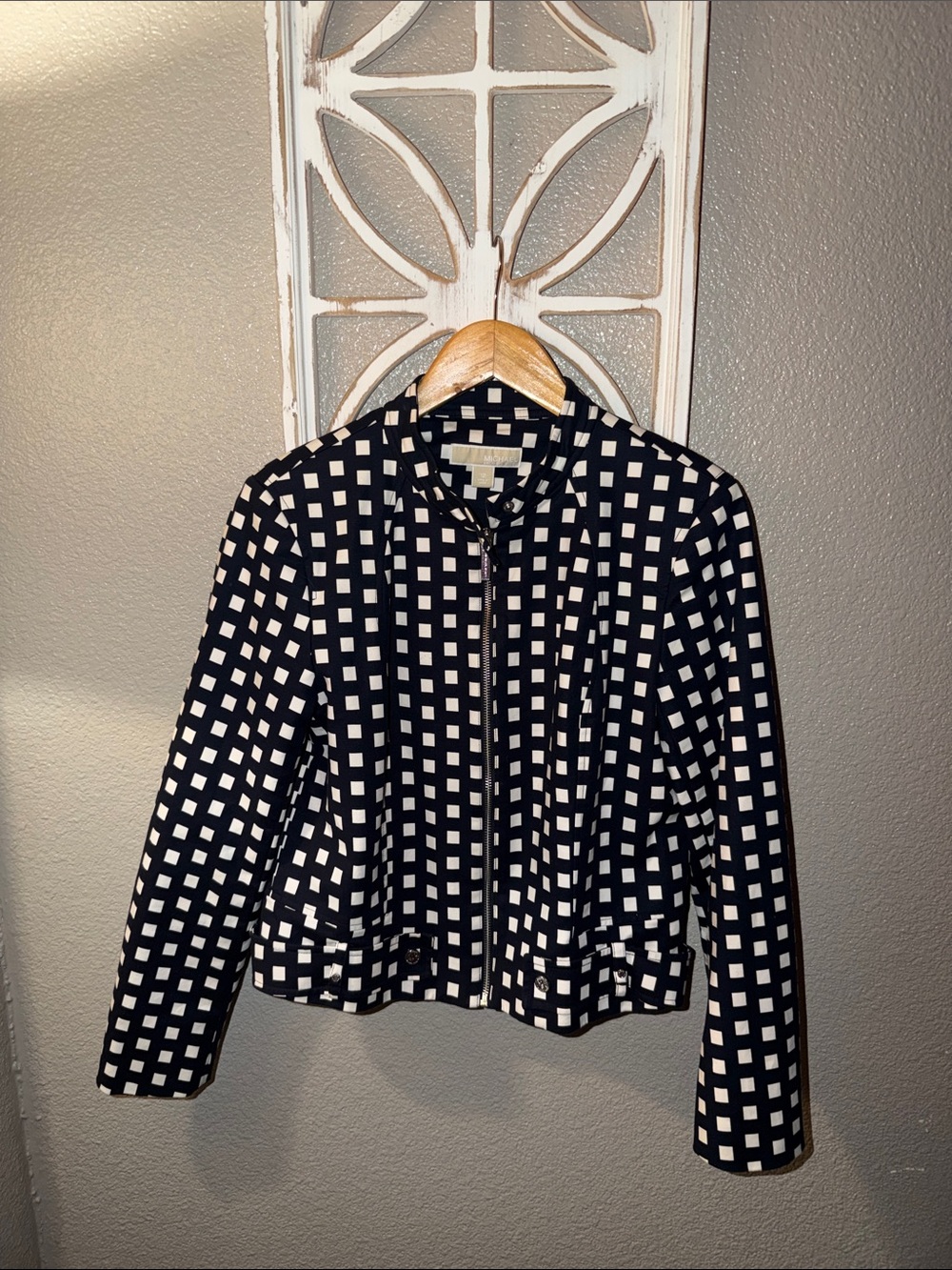 MICHAEL Michael Kors Navy and White Geometric Zip Jacket